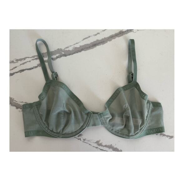Victoria's Secret Bralette Mesh Velvet Size 32B Sage Green - Picture 1 of 5